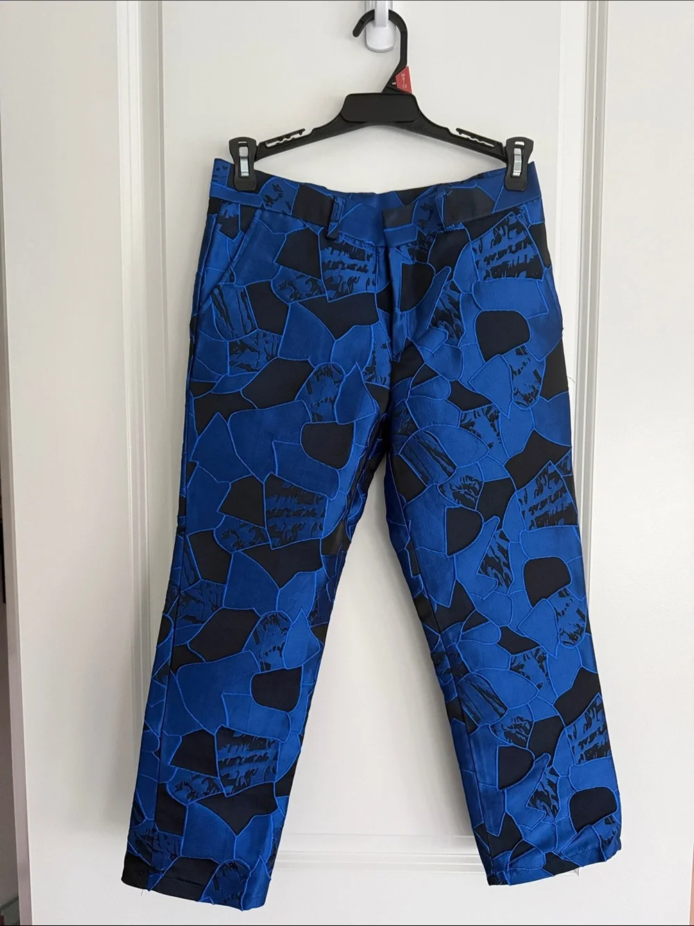 Blue and Black Floral Pattern Tuxedo Jacket, Vest and Pant Set Youth Boy Size 8